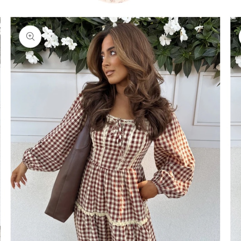 Chic Gingham Dress with Brown Accents